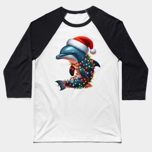 Dolphin Wrapped In Christmas Lights Baseball T-Shirt